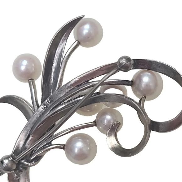 MIKIMOTO Sterling Silver PEARL BROOCH 7 Akoya Japanese PEARL 7.4 G 1.75" BS3 - Picture 7 of 9
